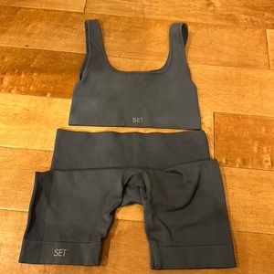 Gray Set Active Bike Shorts and Sports Bra. Fits like size small.